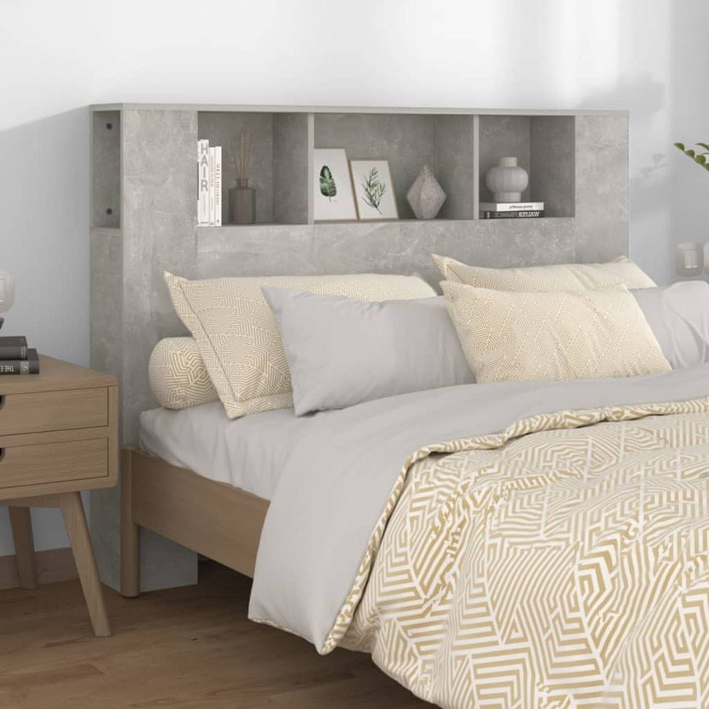 Vidaxl Čelo postele so skrinkou betónovo sivé 140x18,5x104,5 cm